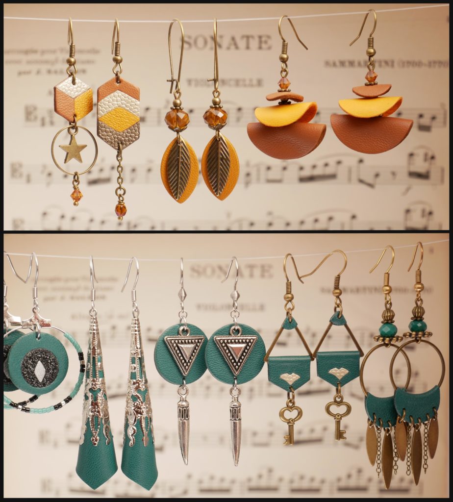 Boucles d'oreilles vertes et safran